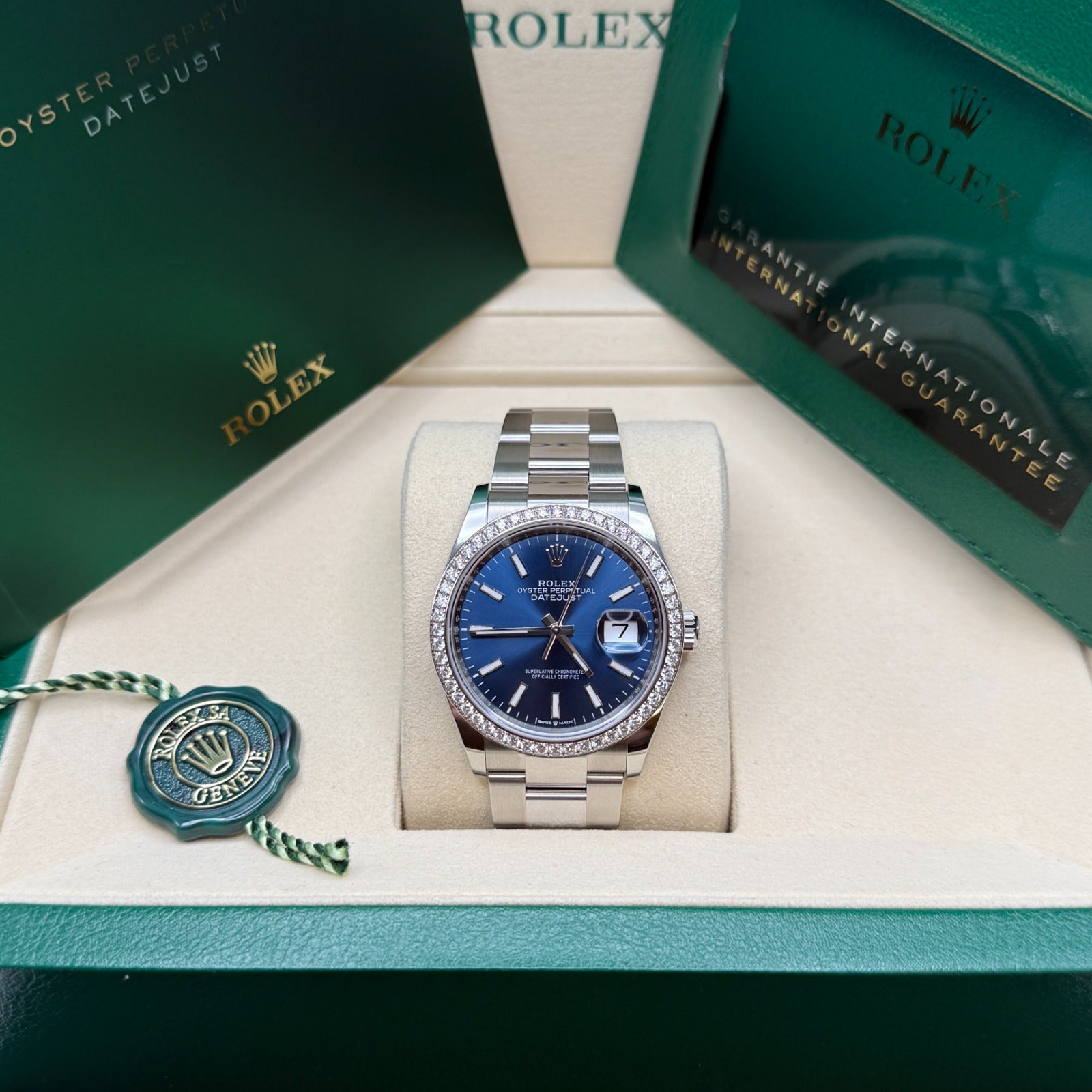 Rolex Datejust 36 NEW 2025 Blue Index Dial Stainless Steel Diamond Bezel Oyster